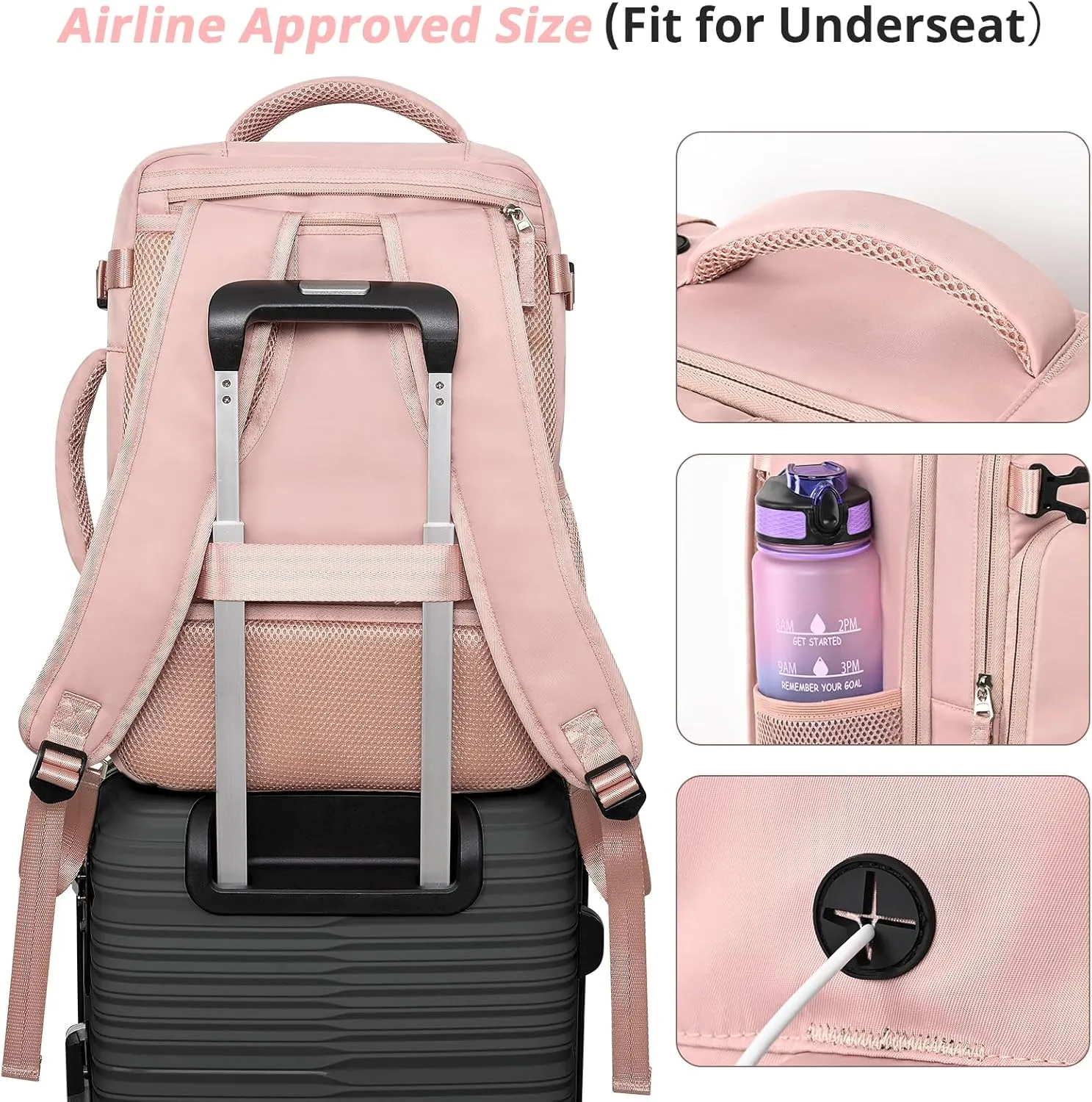 Travel Backpack for Women Men,Travel Laptop Backpack w/USB Charging Port, Waterproof Travel Backpack Carry On Flight Approved,Weekender Business Hiking Bag,Laptop Backpack 15.6 inch