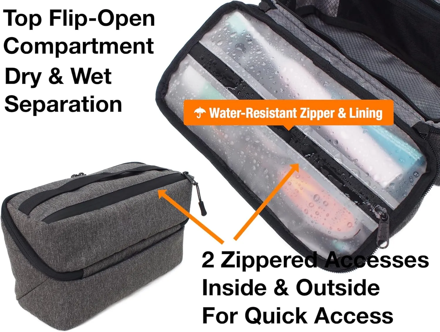 Travel Toiletry Bag for Men Large, Mens Dopp Kit for Tolietries, Shaving Pouch Organizer for Traveling Essentials, Medicine Hygiene Bathroom Shower Bag, Full-Open, Water Resistant, Lightweight, Grey