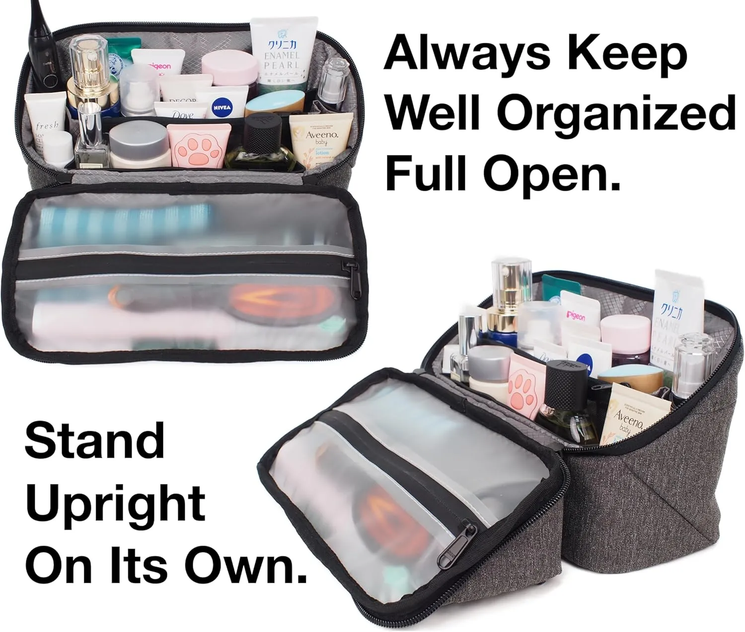Travel Toiletry Bag for Men Large, Mens Dopp Kit for Tolietries, Shaving Pouch Organizer for Traveling Essentials, Medicine Hygiene Bathroom Shower Bag, Full-Open, Water Resistant, Lightweight, Grey