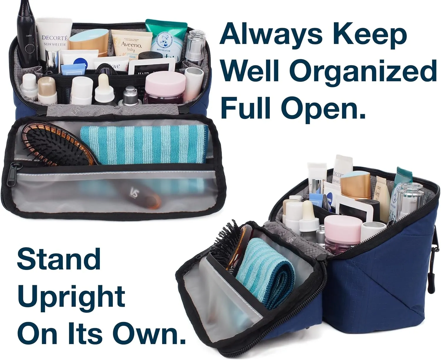 Travel Toiletry Bag for Men Small, Mens Dopp Kit for Tolietries, Shaving Pouch Organizer for Traveling Essentials, Medicine Hygiene Bathroom Shower Bag, Full-Open, Water Resistant, Lightweight, Navy