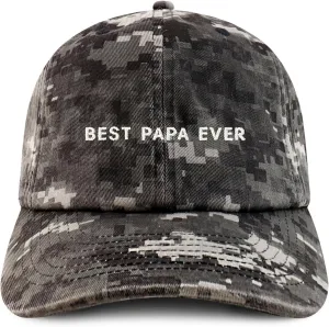 Trendy Apparel Shop Best Papa Ever One Line Embroidered Soft Crown 100% Brushed Cotton Cap