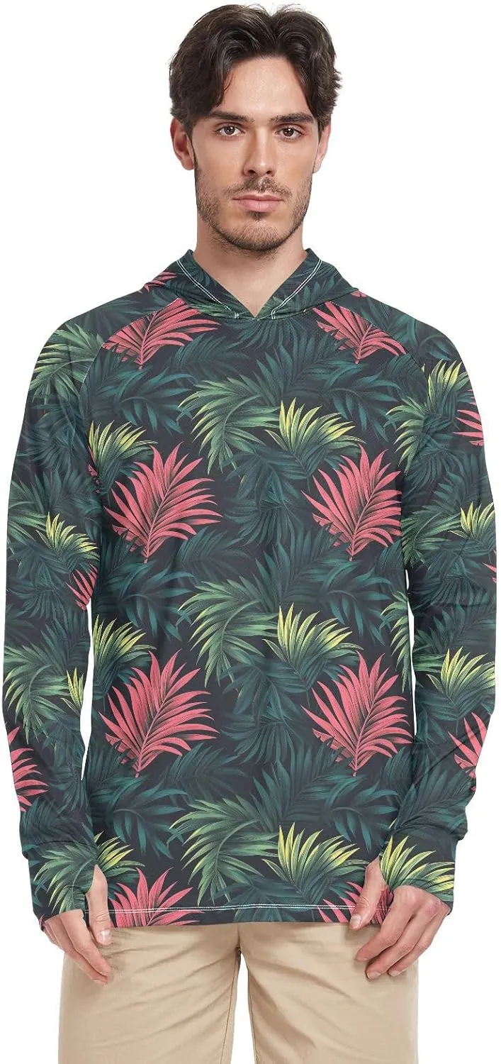Tropical Palms Mens Hoodie Sun Protection Long Sleeve Mens Sun Shirts UPF 50  Hiking Hoodie Hooded UV Rashguard for Men
