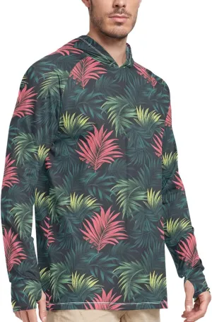 Tropical Palms Mens Hoodie Sun Protection Long Sleeve Mens Sun Shirts UPF 50  Hiking Hoodie Hooded UV Rashguard for Men