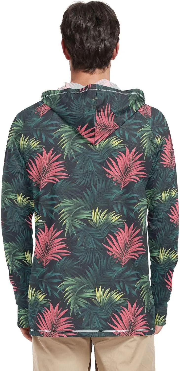 Tropical Palms Mens Hoodie Sun Protection Long Sleeve Mens Sun Shirts UPF 50  Hiking Hoodie Hooded UV Rashguard for Men