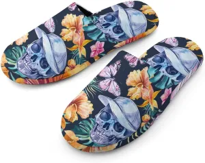 Tropical Plants Flowers Butterfly Hip Skull Warm Mens Slippers Winter Slip On Breathable Lightweight House Shoes Washable Indoor