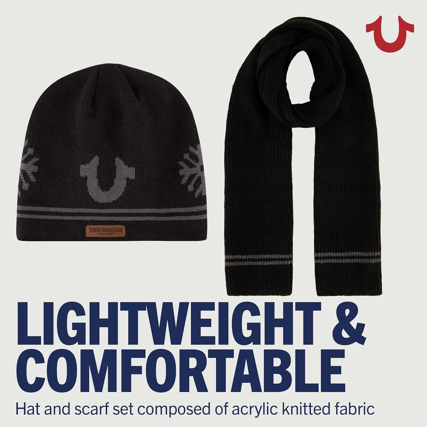 True Religion womens Beanie Hat and Scarf Set, Ribbed Long Winter Knit Cap and Scarf With End Stripes