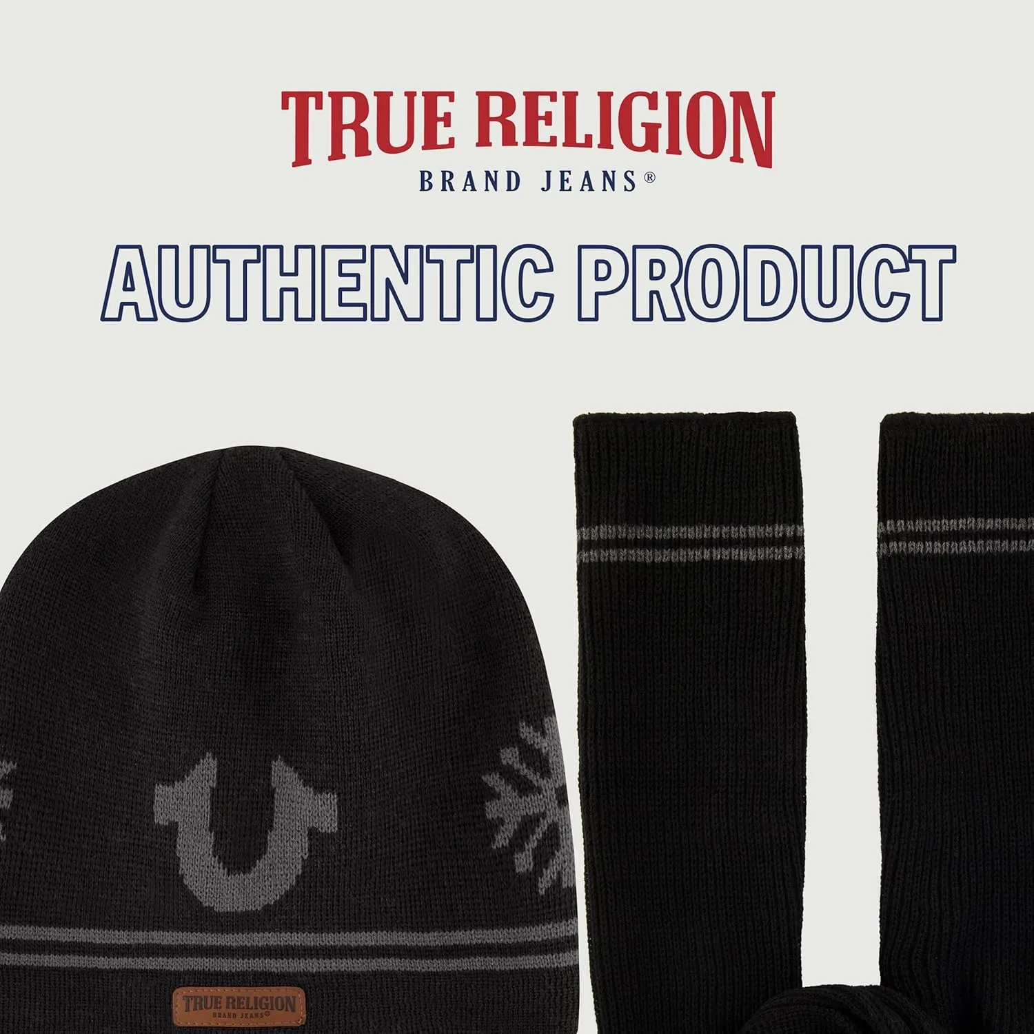 True Religion womens Beanie Hat and Scarf Set, Ribbed Long Winter Knit Cap and Scarf With End Stripes