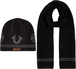 True Religion womens Beanie Hat and Scarf Set, Ribbed Long Winter Knit Cap and Scarf With End Stripes