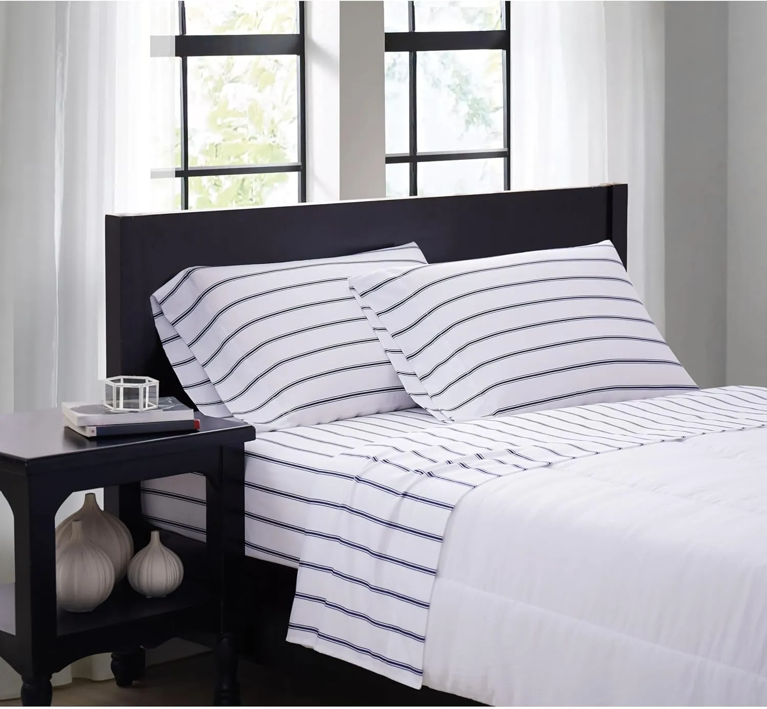 Truly Soft Everyday Truly Soft - Full Microfiber Sheet   Pillowcase Set - Ticking Stripe Collection - White/Navy,Navy/White,SS3864WNFU-4700