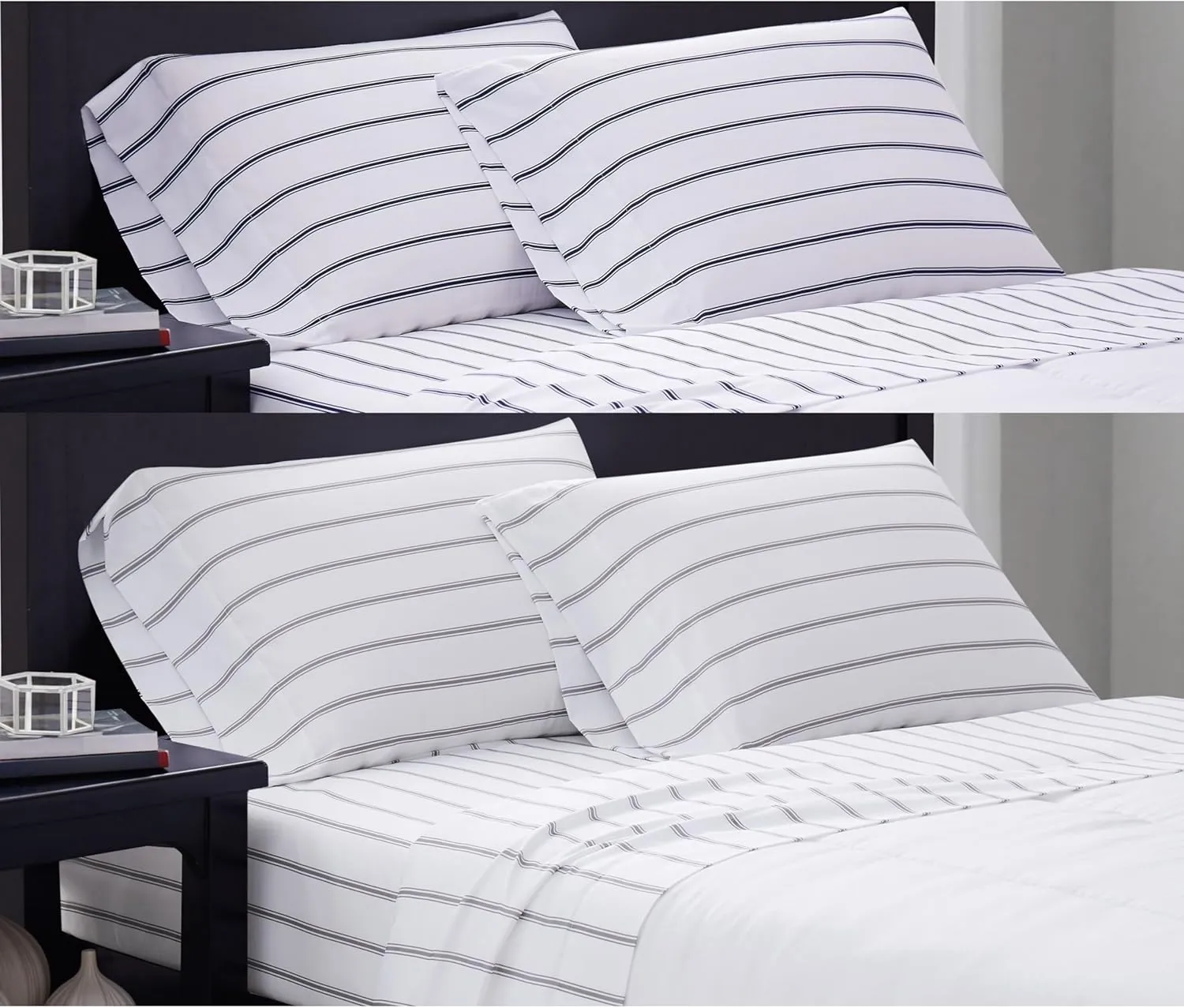 Truly Soft Everyday Truly Soft - Full Microfiber Sheet   Pillowcase Set - Ticking Stripe Collection - White/Navy,Navy/White,SS3864WNFU-4700