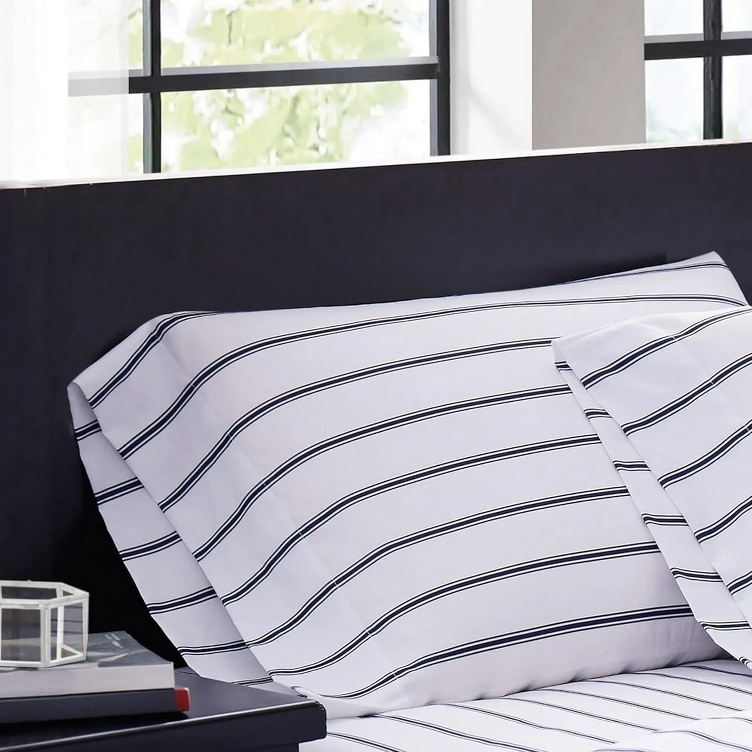 Truly Soft Everyday Truly Soft - Full Microfiber Sheet   Pillowcase Set - Ticking Stripe Collection - White/Navy,Navy/White,SS3864WNFU-4700
