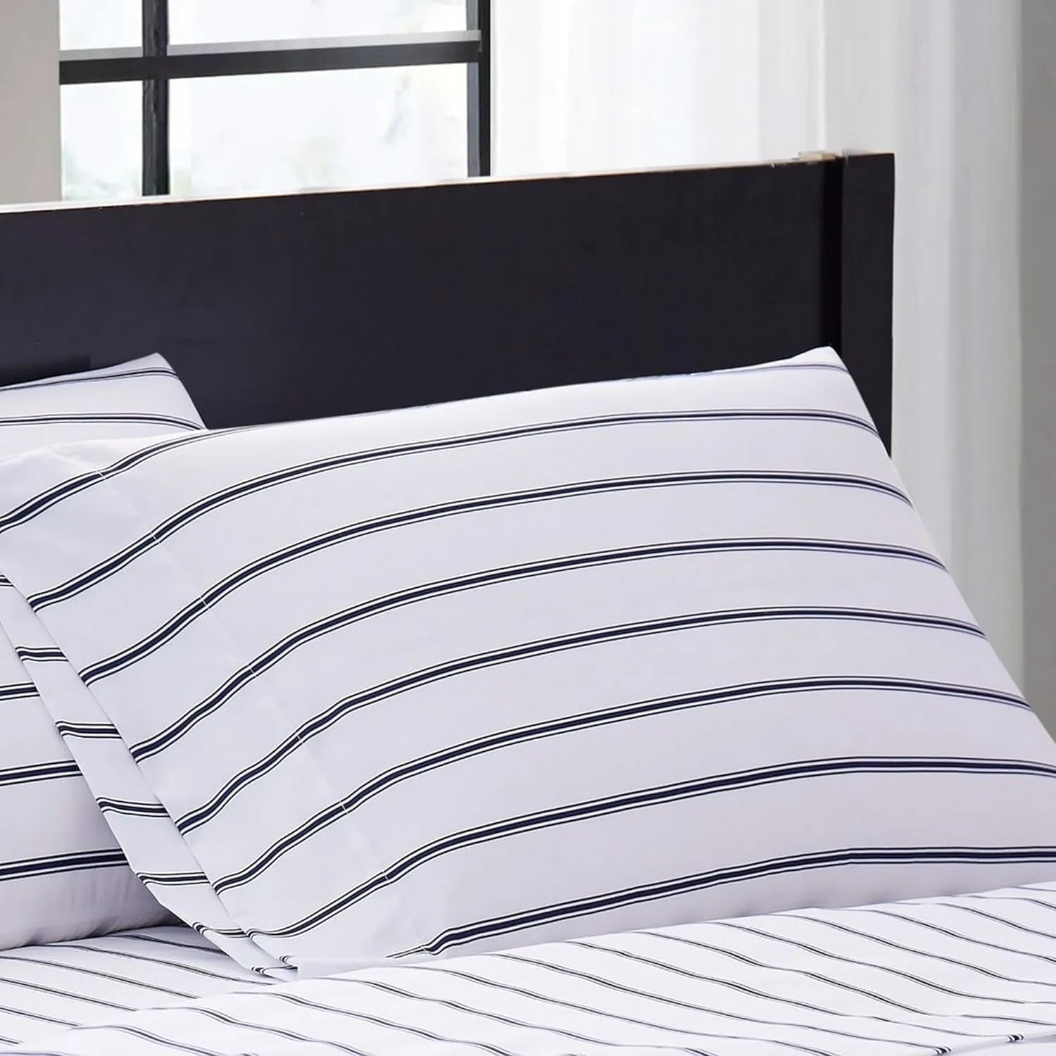 Truly Soft Everyday Truly Soft - Full Microfiber Sheet   Pillowcase Set - Ticking Stripe Collection - White/Navy,Navy/White,SS3864WNFU-4700