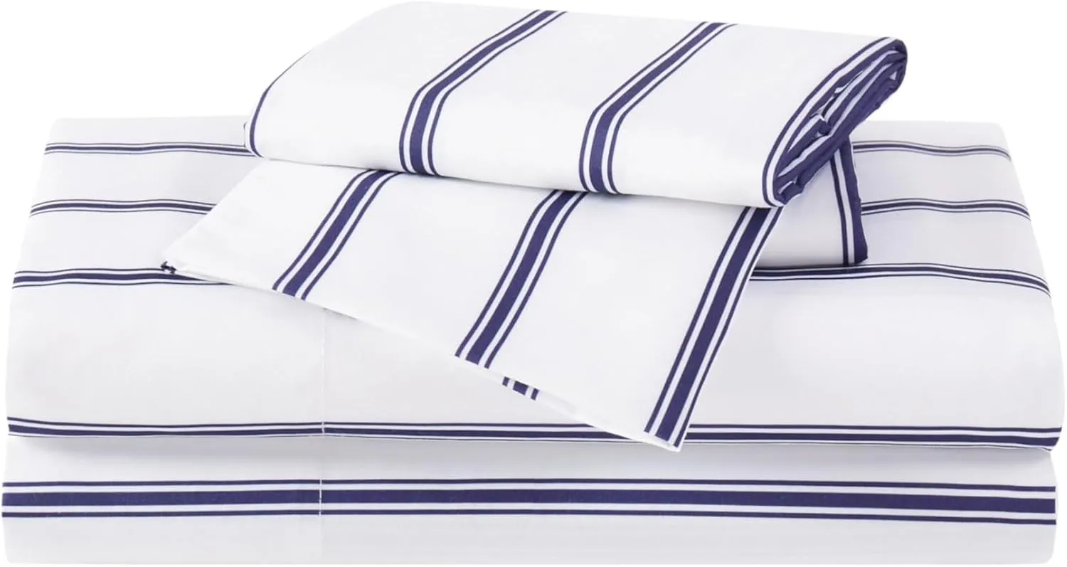 Truly Soft Everyday Truly Soft - Full Microfiber Sheet   Pillowcase Set - Ticking Stripe Collection - White/Navy,Navy/White,SS3864WNFU-4700