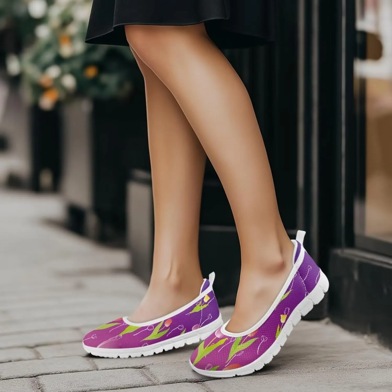 Tulips Slip On Walking Shoes for Women Hands Free Sneakers Lightweight Non Slip Workout Gym Nurse Shoes