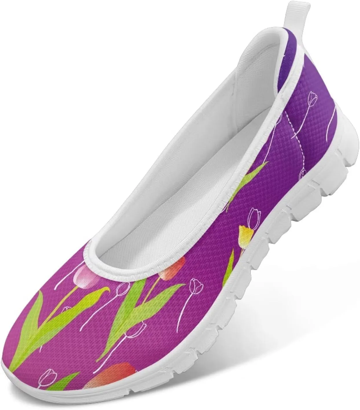 Tulips Slip On Walking Shoes for Women Hands Free Sneakers Lightweight Non Slip Workout Gym Nurse Shoes