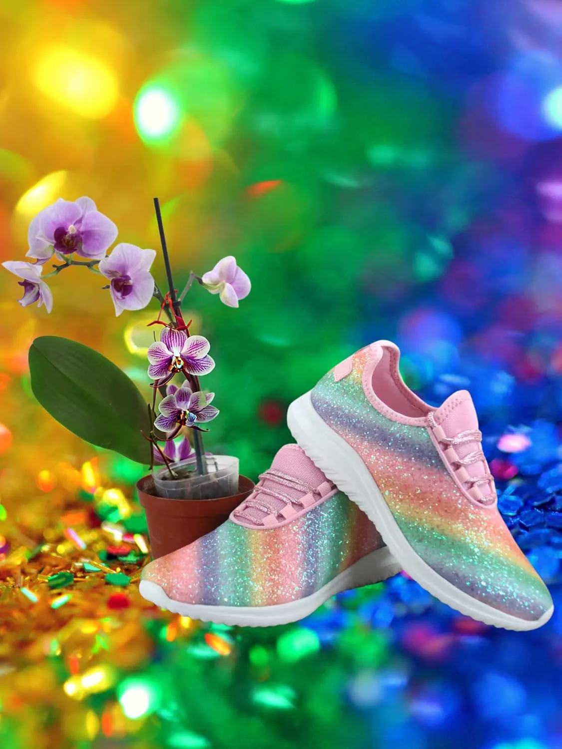 TZ Lotus-08 Women's Comfort Slip On Fashion Color Glitter Walking Runing Flat Heel Sneakers Shoes