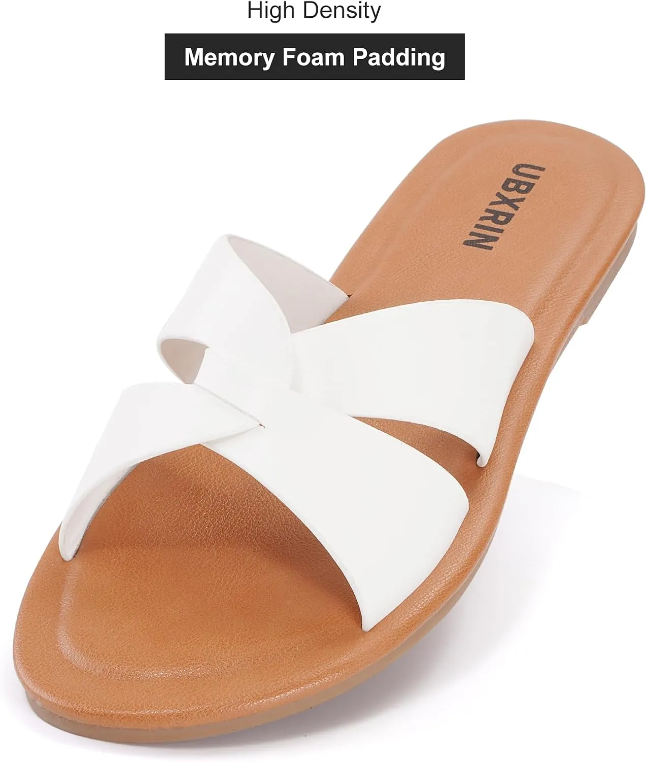 UBXRIN Womens Minimalist Memory Foam Comfortable Slide Sandals Summer Casual Soft Leather Flat Slippers