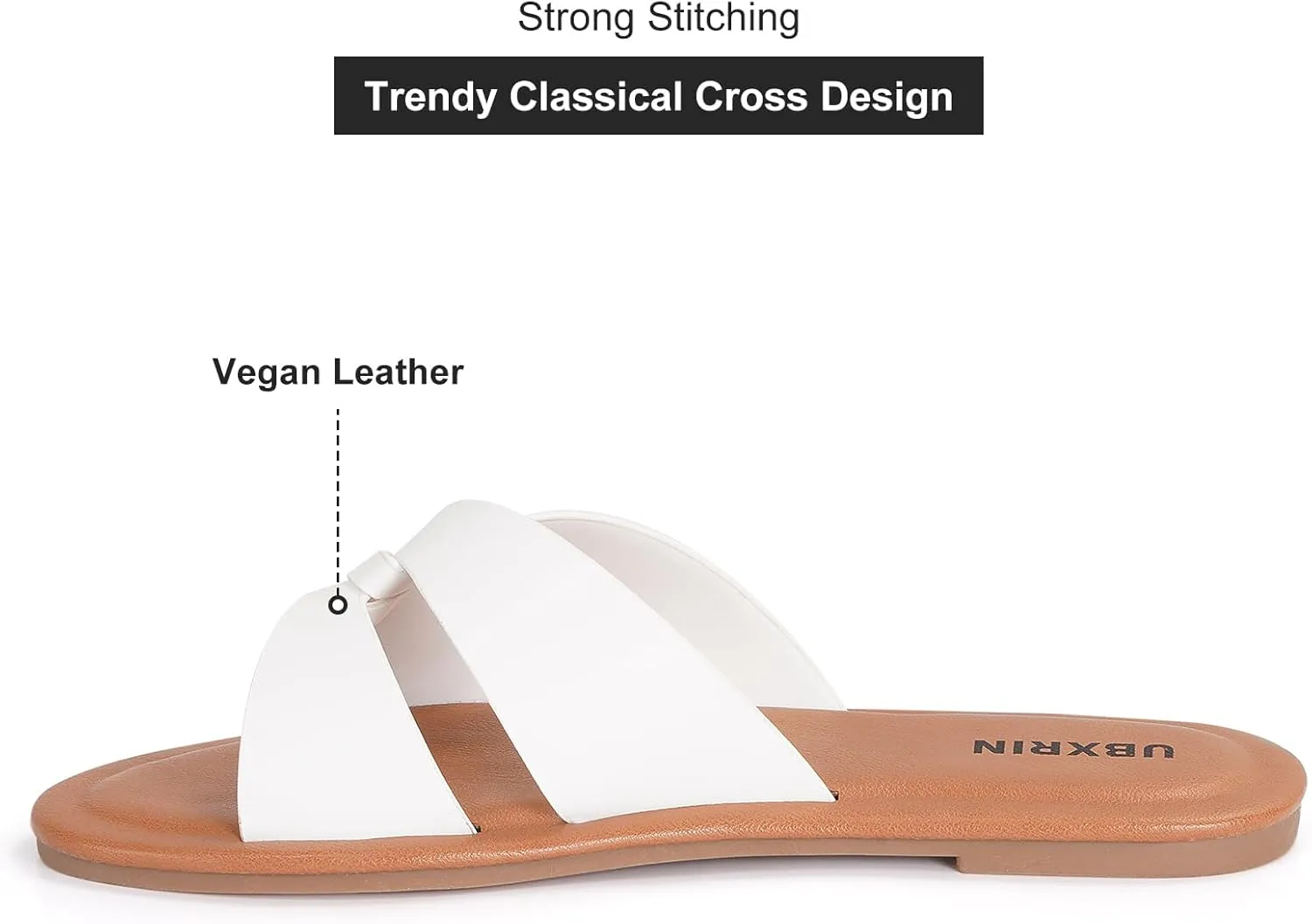 UBXRIN Womens Minimalist Memory Foam Comfortable Slide Sandals Summer Casual Soft Leather Flat Slippers