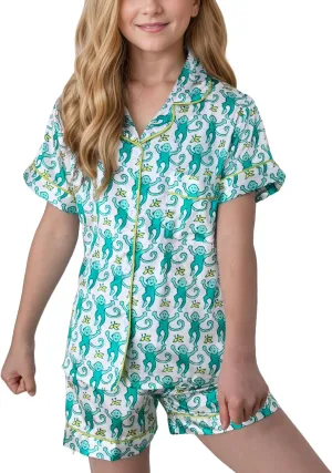 Ugly Girls Summer Outfit, Kids 2 Piece Button Down Monkey Beach Shorts Set Cute Animal Y2k Preppy Loungewear