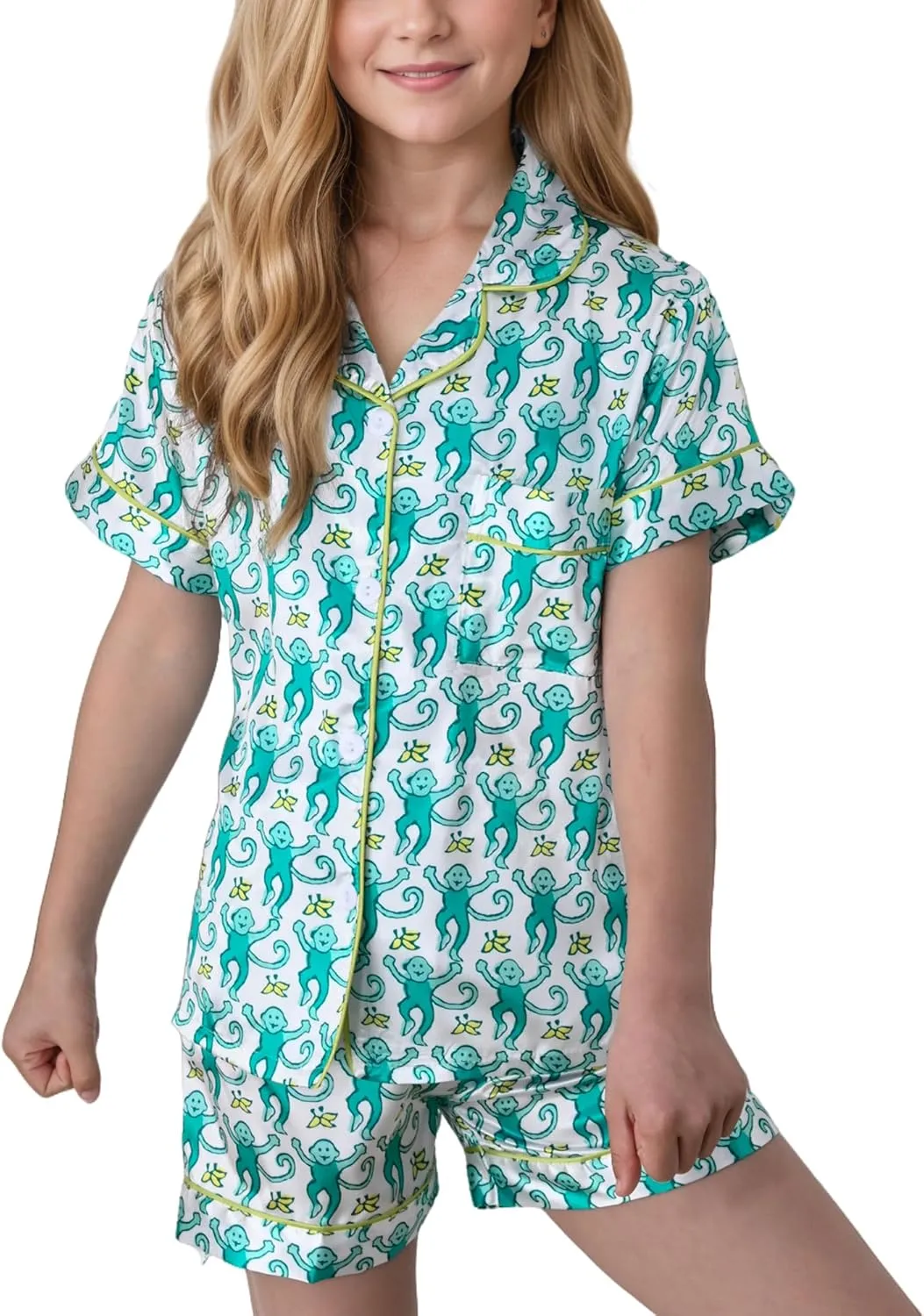Ugly Girls Summer Outfit, Kids 2 Piece Button Down Monkey Beach Shorts Set Cute Animal Y2k Preppy Loungewear