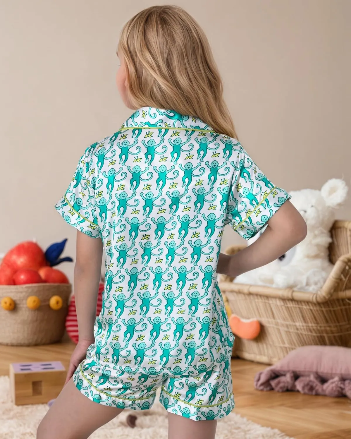Ugly Girls Summer Outfit, Kids 2 Piece Button Down Monkey Beach Shorts Set Cute Animal Y2k Preppy Loungewear