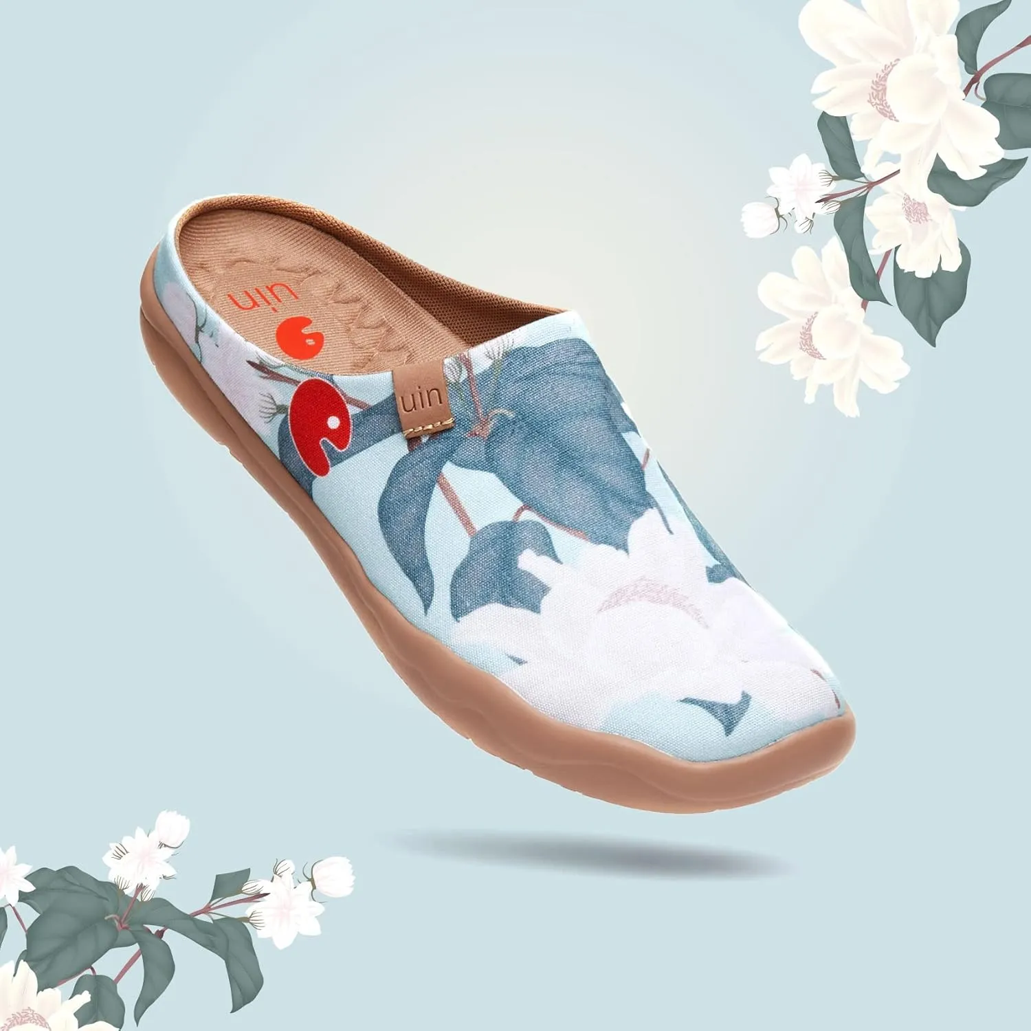 UIN Women's Slip On Mules Comfortable Flat Lightweight Wide Toe Clog Casual Art Painted Travel Shoes Malaga Series