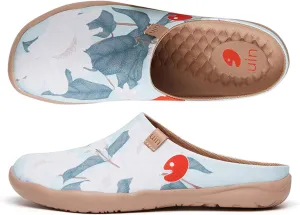 UIN Women's Slip On Mules Comfortable Flat Lightweight Wide Toe Clog Casual Art Painted Travel Shoes Malaga Series