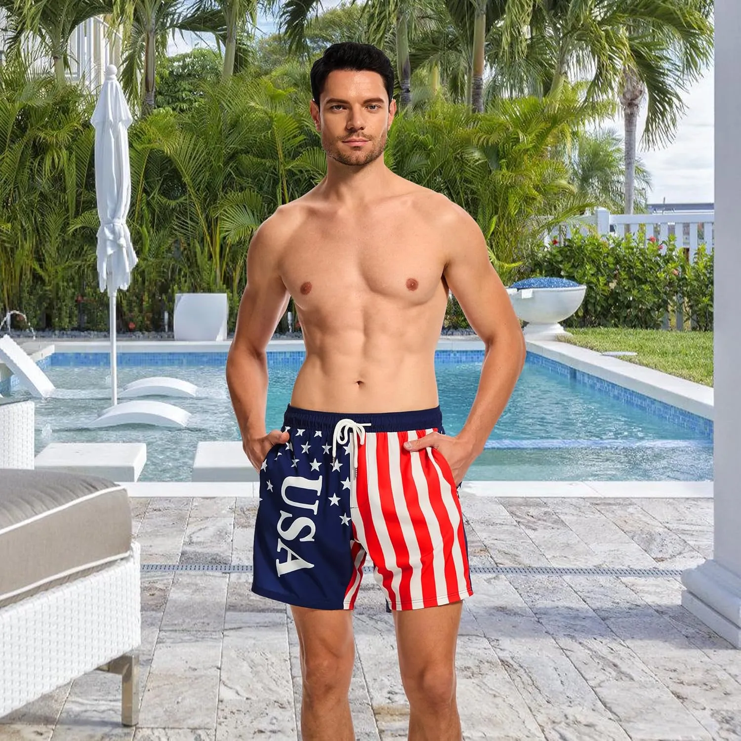 Ultrafun Mens Swim Trunks with Compression Liner 7 Inch Inseam Quick Dry 2 in 1 Swimming Board Shorts Swimsuit for Men