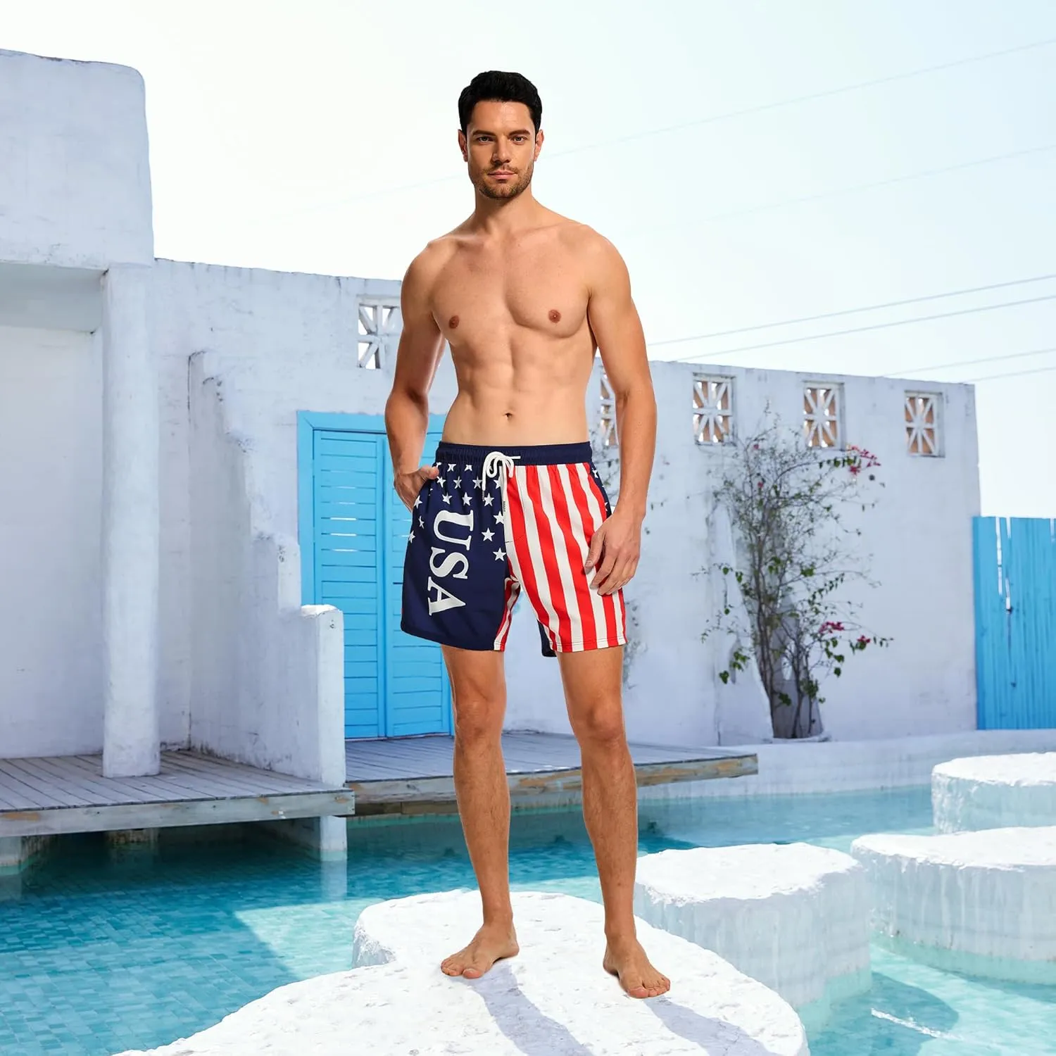 Ultrafun Mens Swim Trunks with Compression Liner 7 Inch Inseam Quick Dry 2 in 1 Swimming Board Shorts Swimsuit for Men