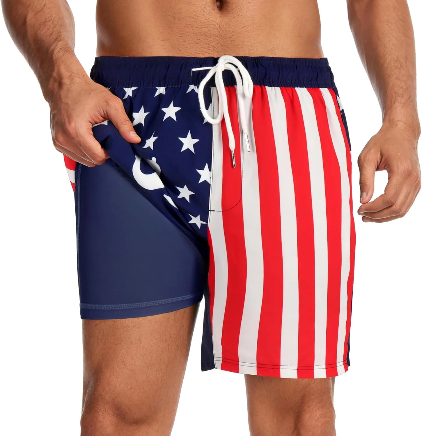 Ultrafun Mens Swim Trunks with Compression Liner 7 Inch Inseam Quick Dry 2 in 1 Swimming Board Shorts Swimsuit for Men