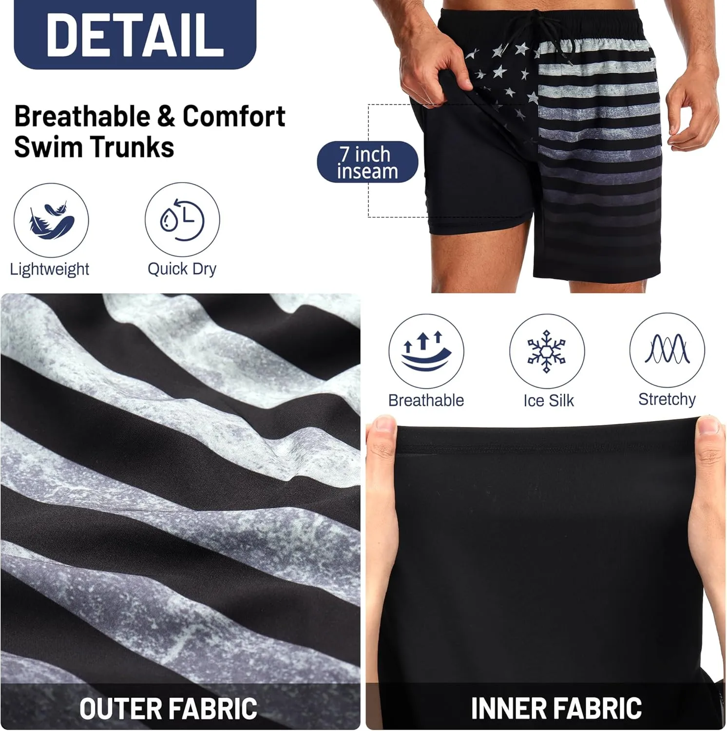 Ultrafun Mens Swim Trunks with Compression Liner 7 Inch Inseam Quick Dry 2 in 1 Swimming Board Shorts Swimsuit for Men