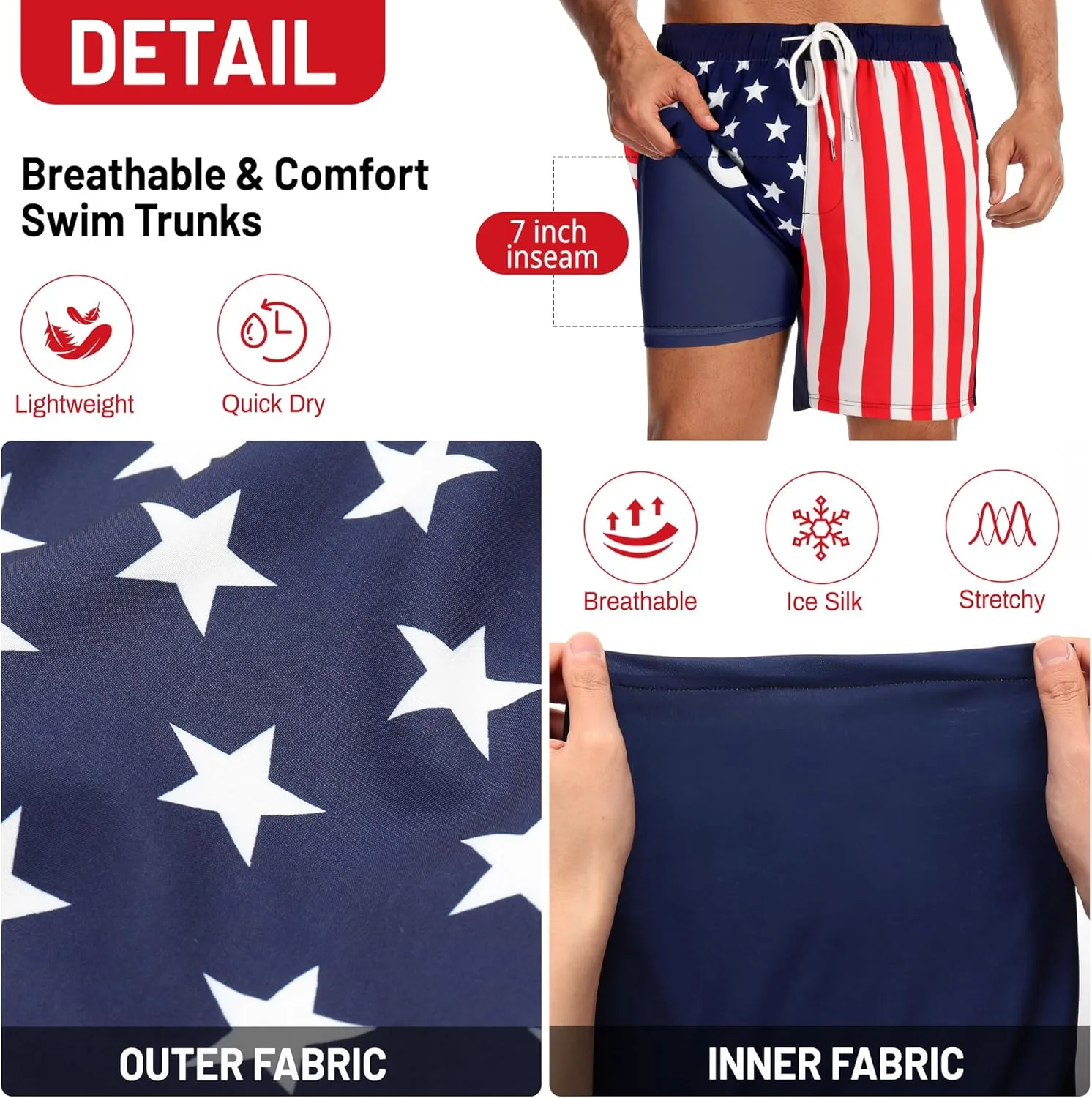 Ultrafun Mens Swim Trunks with Compression Liner 7 Inch Inseam Quick Dry 2 in 1 Swimming Board Shorts Swimsuit for Men