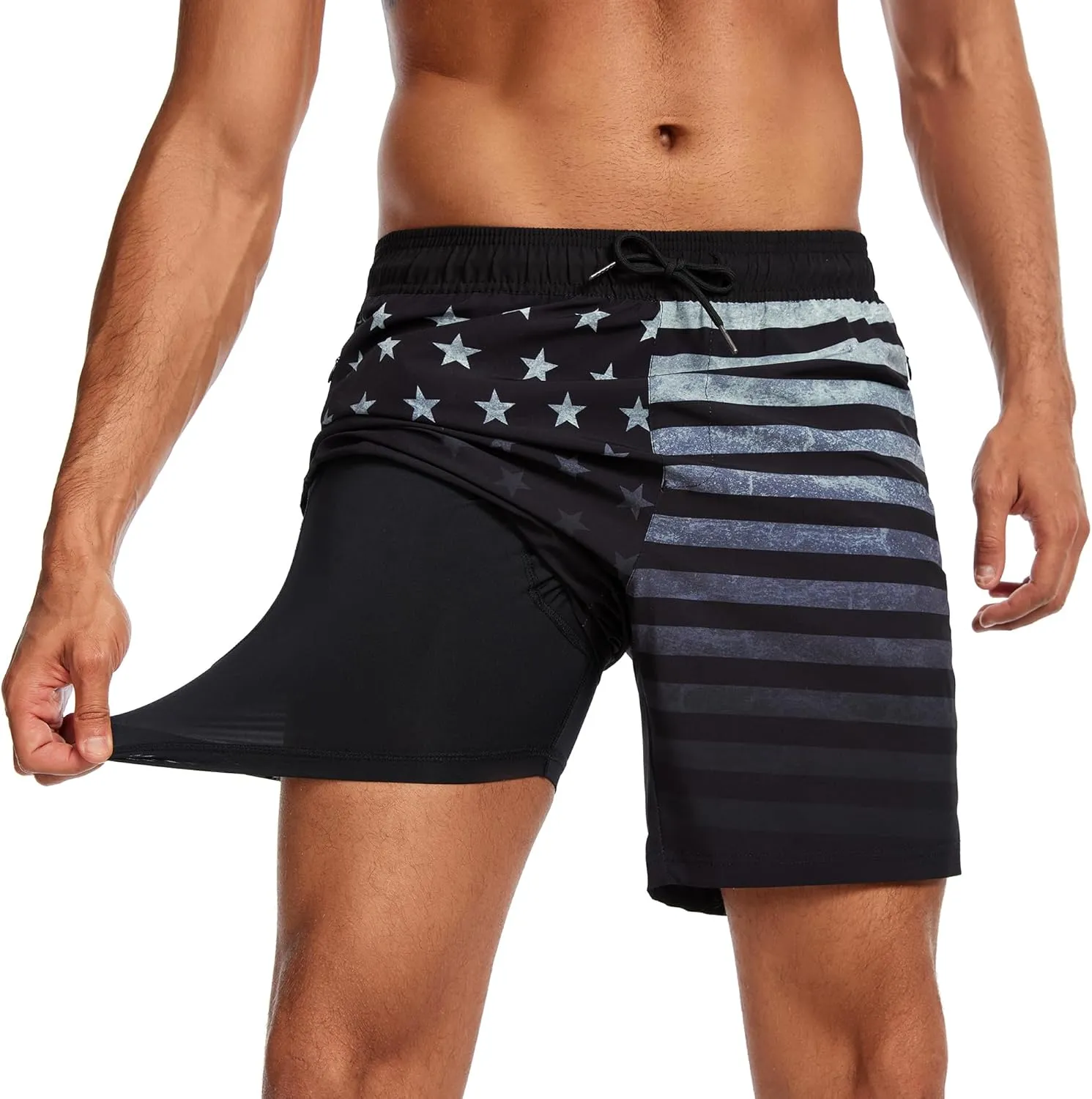 Ultrafun Mens Swim Trunks with Compression Liner 7 Inch Inseam Quick Dry 2 in 1 Swimming Board Shorts Swimsuit for Men