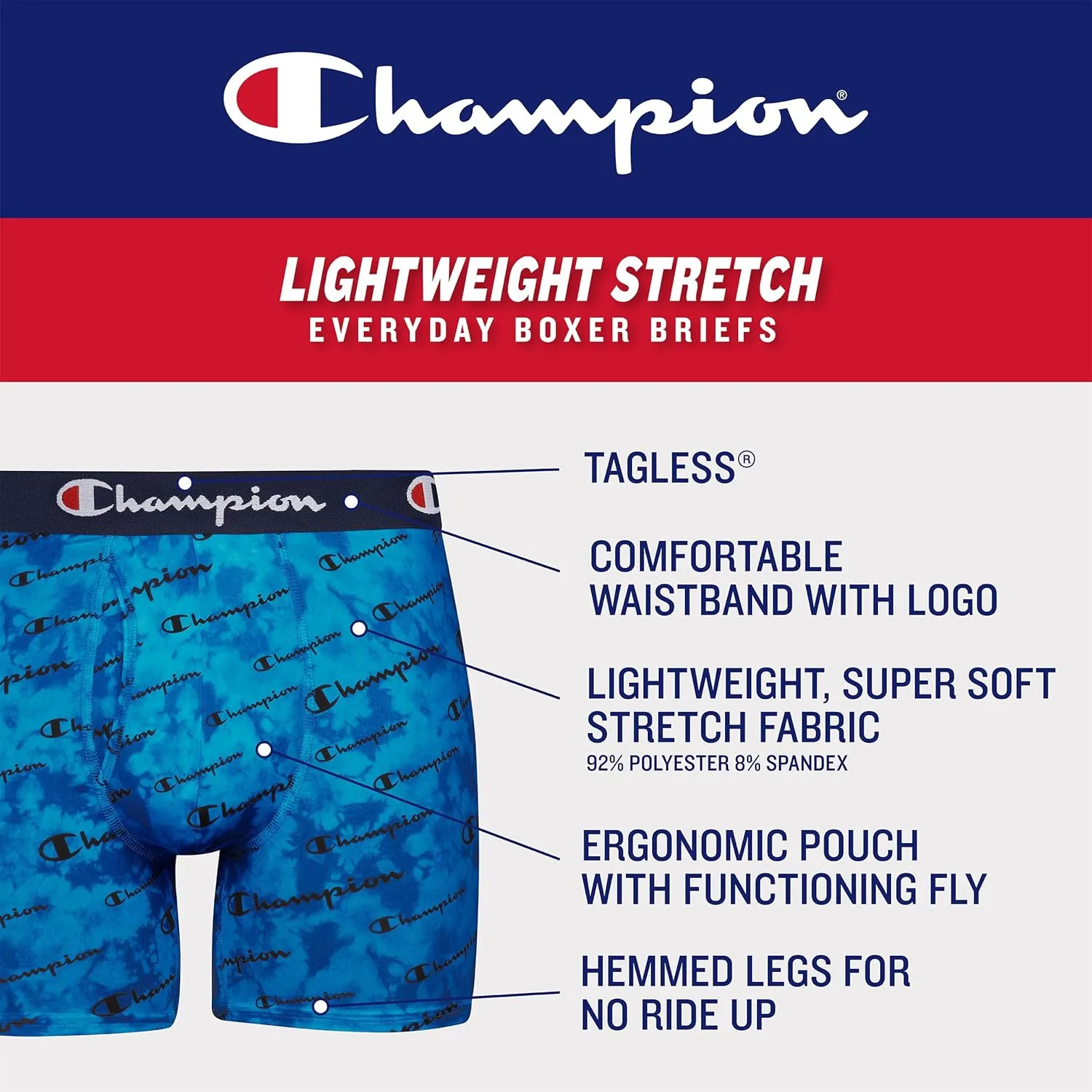 Underwear Boxer Briefs, Everyday Active, Lightweight Stretch, 3-pack