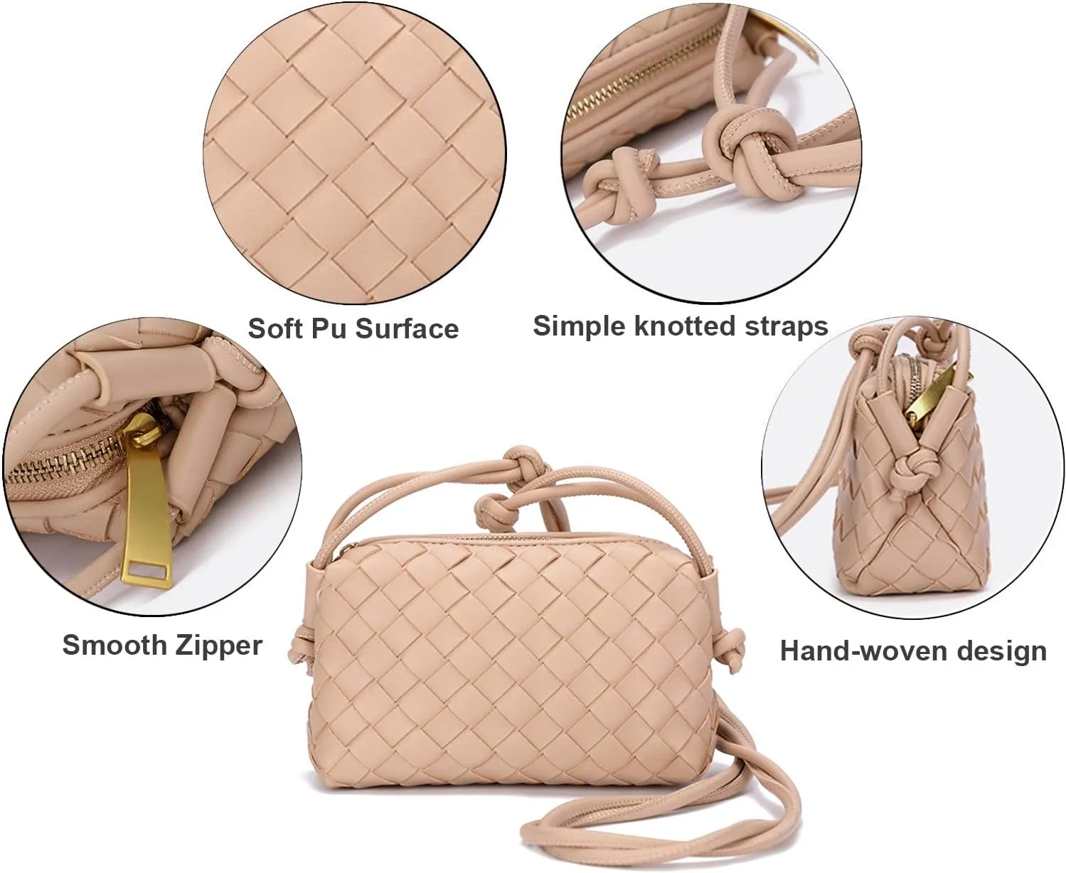 UPSONG Woven Crossbody Bags for Women，Fashion Leather Lightweight Handbags Shoulder Bag Phone Purse Ladies Messenger Bag