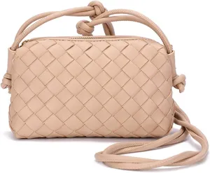 UPSONG Woven Crossbody Bags for Women，Fashion Leather Lightweight Handbags Shoulder Bag Phone Purse Ladies Messenger Bag