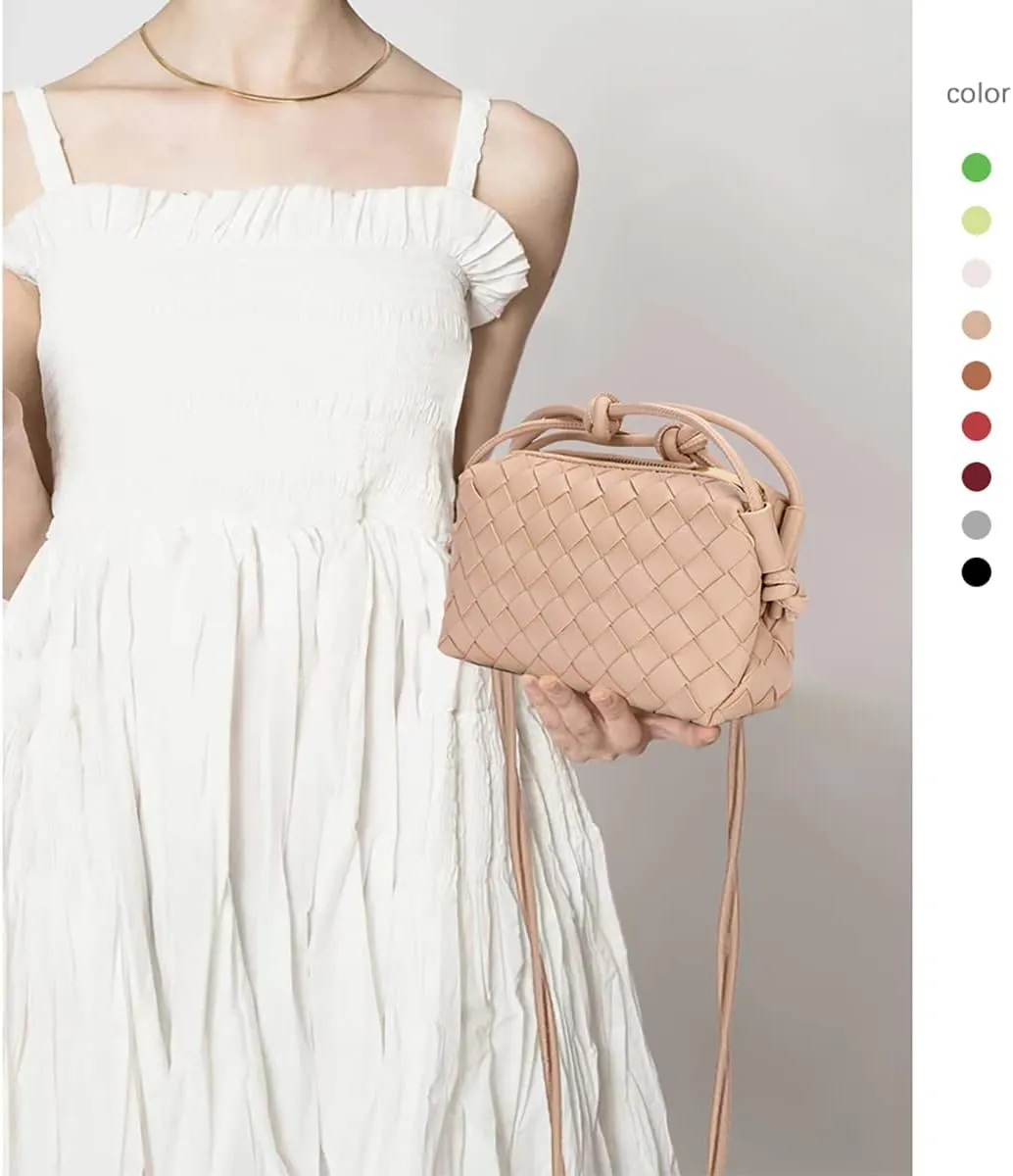 UPSONG Woven Crossbody Bags for Women，Fashion Leather Lightweight Handbags Shoulder Bag Phone Purse Ladies Messenger Bag