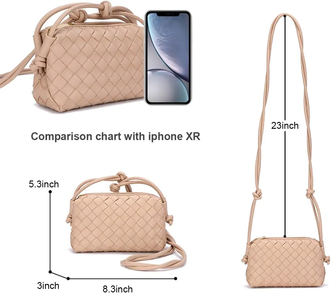 UPSONG Woven Crossbody Bags for Women，Fashion Leather Lightweight Handbags Shoulder Bag Phone Purse Ladies Messenger Bag