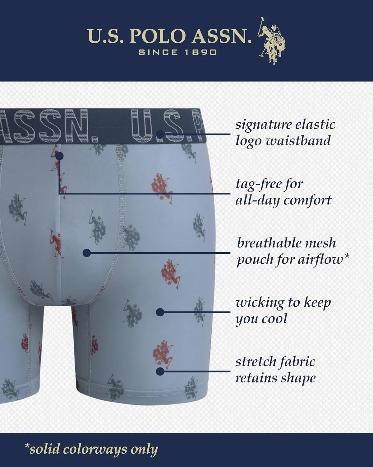 U.S. Polo Assn. Men's Underwear - Performance Stretch Boxer Briefs with Comfort Pouch (8 Pack)