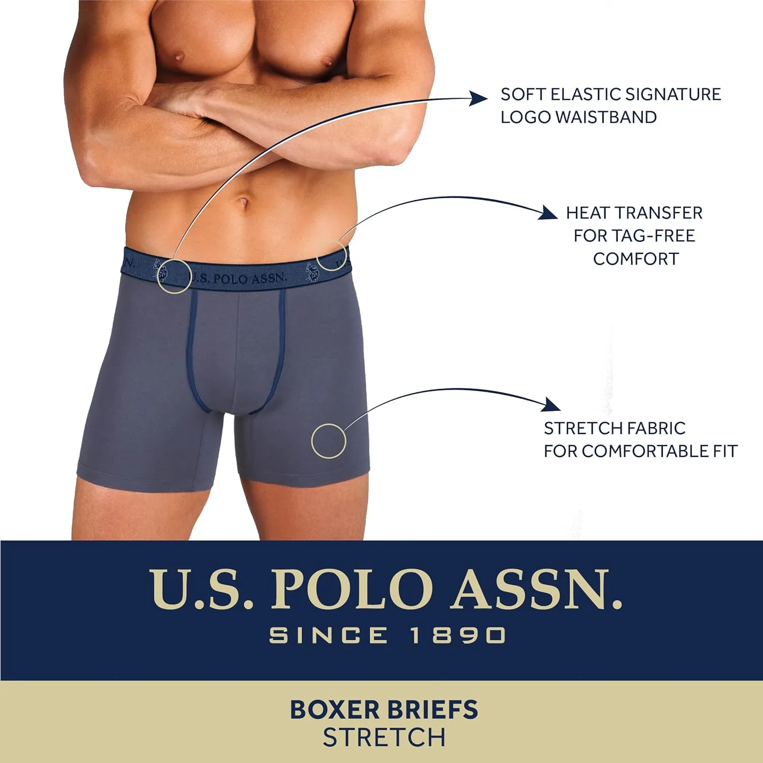 U.S. Polo Assn. Men's Underwear - Performance Stretch Boxer Briefs with Comfort Pouch (8 Pack)