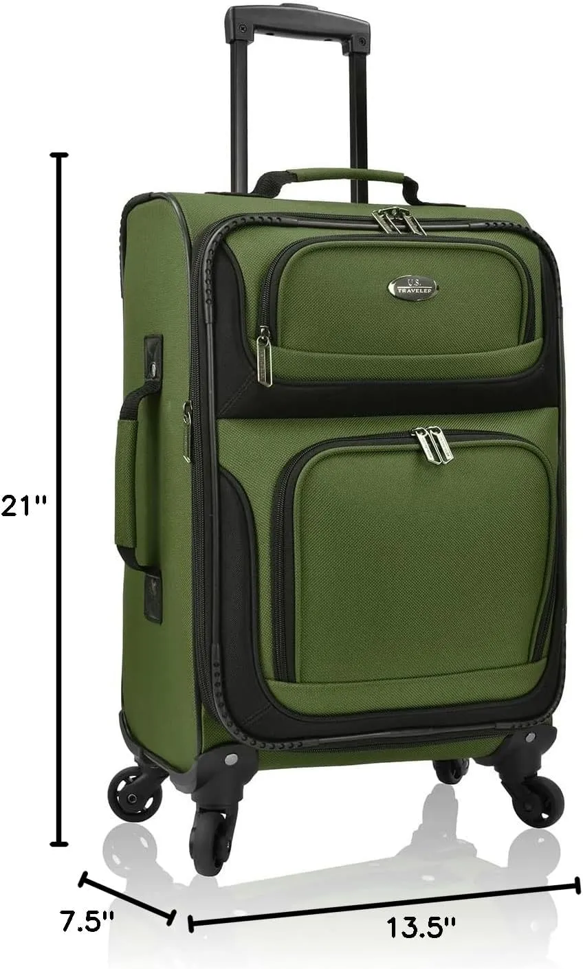 U.S. Traveler Lightweight Rolling 20" Carry On Luggage Softside Suitcase, Green, 4 Wheel