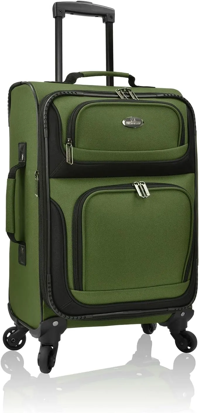 U.S. Traveler Lightweight Rolling 20" Carry On Luggage Softside Suitcase, Green, 4 Wheel
