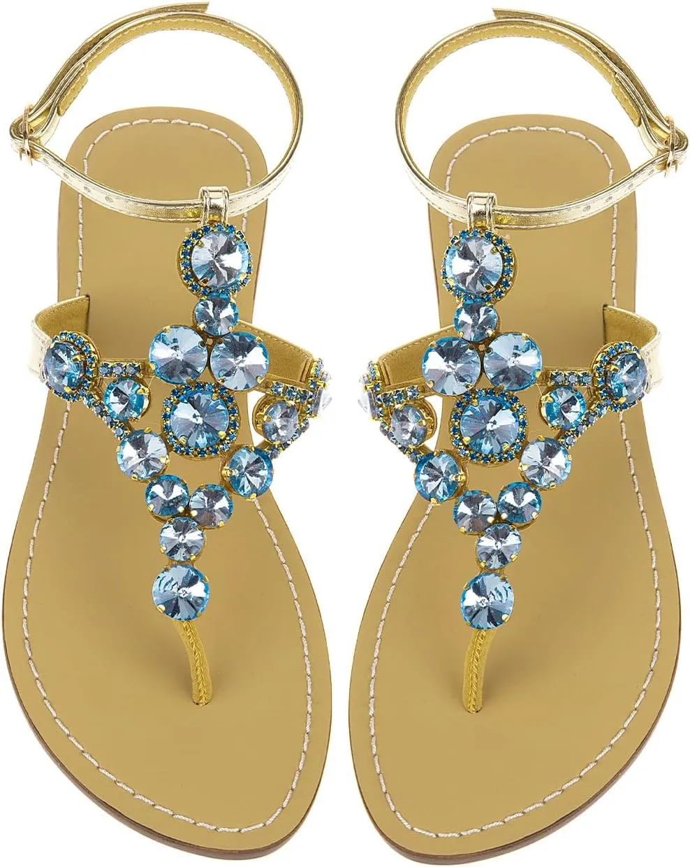 UTIKLIOU Women's Rhinestone Flat Sandals T-Strap Thong Sandals Summer Flat Sandals Flip Flop Sandals for Women
