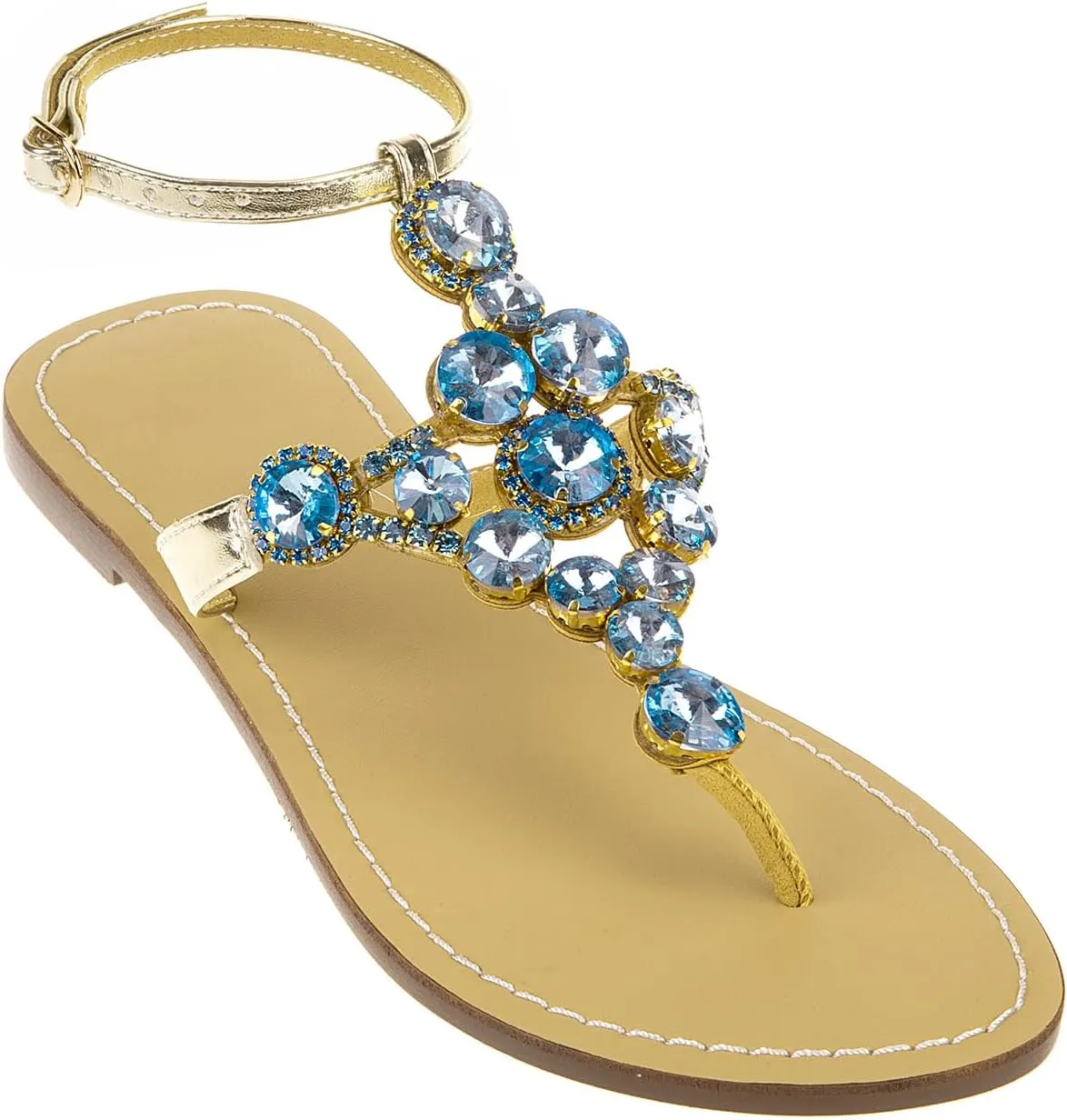 UTIKLIOU Women's Rhinestone Flat Sandals T-Strap Thong Sandals Summer Flat Sandals Flip Flop Sandals for Women