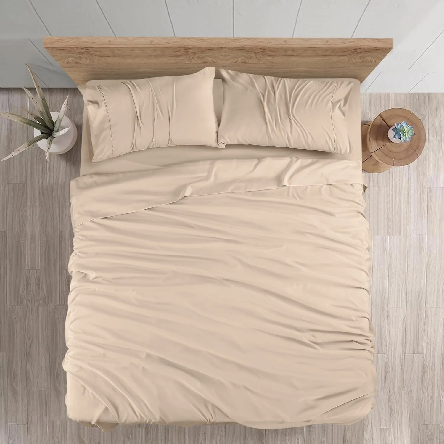 Utopia Bedding Queen Sheet Set - Brushed Microfiber - Soft Bed Sheets for Queen Size Bed Set - Includes 1 Fitted, 1 Flat, & 2 Pillow Cases - Deep Pocket (Beige)