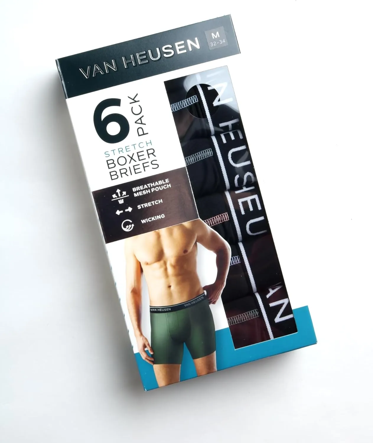 Van Heusen Men's Boxer Briefs - 6 Pack Sport Soft Performance Moisture Wicking Boxers - Breathable Underwear for Men (S-XL)