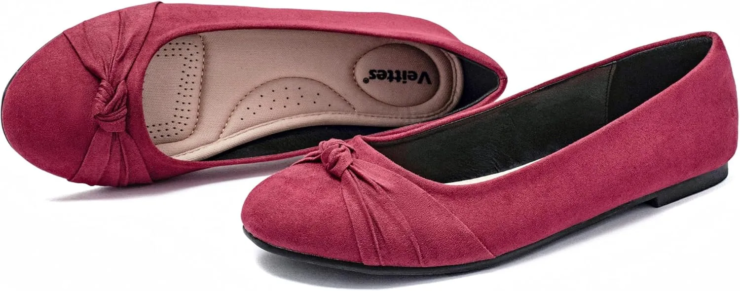 Veittes Women's Wide Width Flat Shoes, Classic Soft Round Toe Design Ballet Flats.
