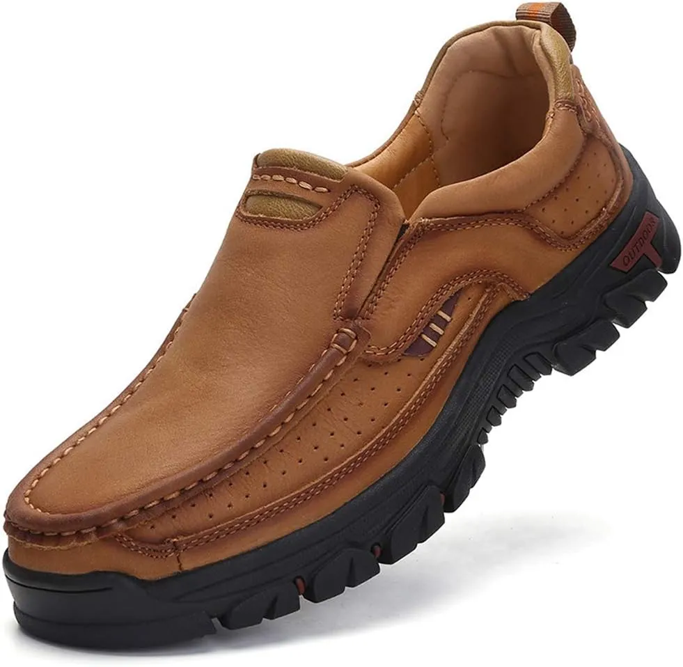 Venshine Mens Walking Shoes Leather Lightweight Breathable Casual Slip On Loafers