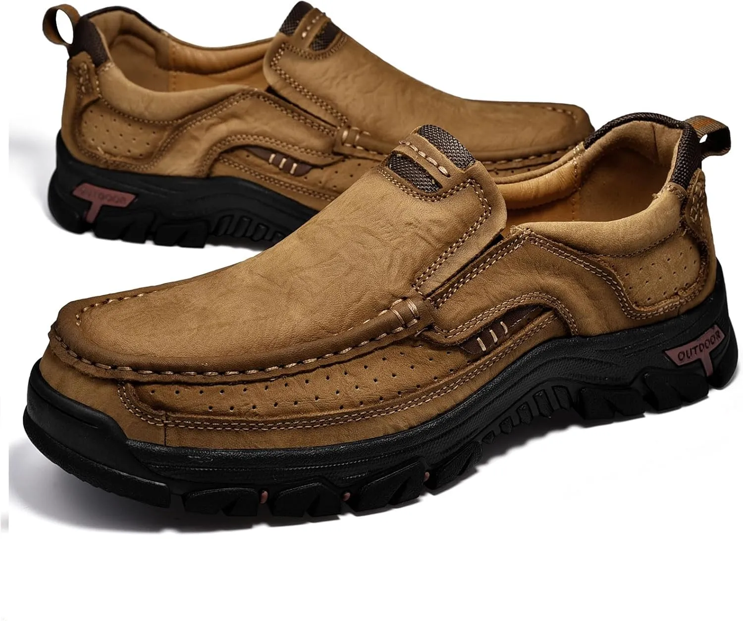Venshine Mens Walking Shoes Leather Lightweight Breathable Casual Slip On Loafers