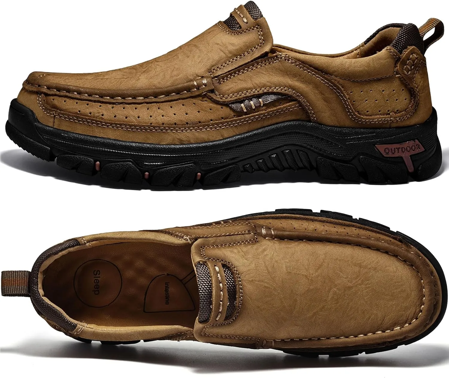 Venshine Mens Walking Shoes Leather Lightweight Breathable Casual Slip On Loafers